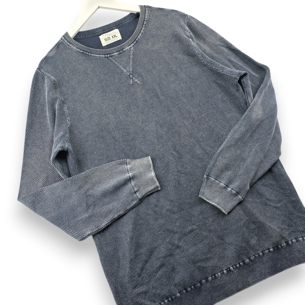 Jean Pascale Mens XXL Blue Cotton Textured Knit Long Sleeve Crew Neck Sweater
